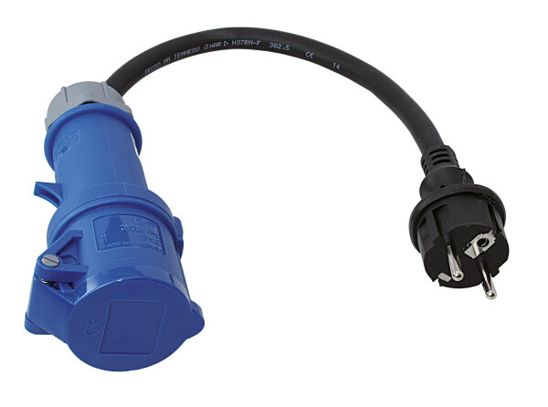 CEE Adapterkabel 230V 3-polig mit Kupplung und Schuko-Stecker
