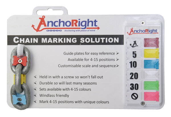 ANCHORIGHT Musterkarte mit Ankerkettenmarkierer und Tafel für 6 Farben