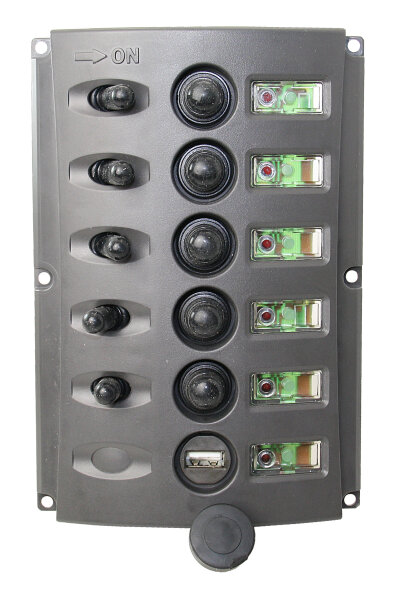 Schaltpaneel mit Sicherungsautomaten Nylon 37A 5-fach + USB-A