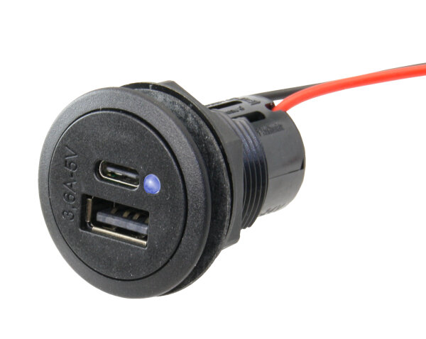 PRO CAR USB-C/A Einbau-Steckdose, rund 12/24V 3,6A 36mm