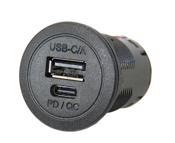 PRO CAR USB-C/A Einbau-Steckdose mit PD/QC, round 12/24V 3A/2,2A