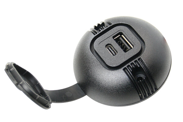 PRO CAR USB-C/A Aufbau-Steckdose mit Kappe, rund 12/24V 3A/2,5A