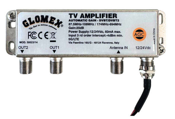 GLOMEX TV-Leitungsverstärker, AGC, 12/24V, für DVB-T2/DAB Antennen