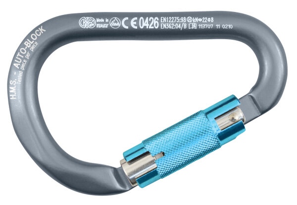 KONG Karabiner HMS Classic mit Auto-Block Alu 12x116mm grau/cyan