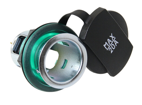Einbau-Steckdose mit Deckel 12/24V 20A für Stecker 21mm